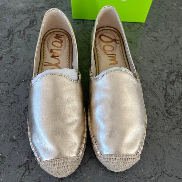 Sam Edelman Kesia espadrille flats in gold leather. - Picture 1 of 7